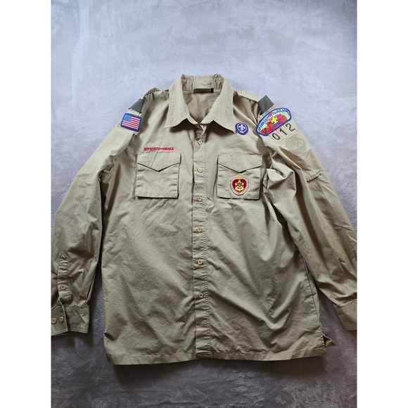 Boy Scouts of America Uniform Shirt Adult Large Patches Long Sleeve Khaki - Picture 1 of 10